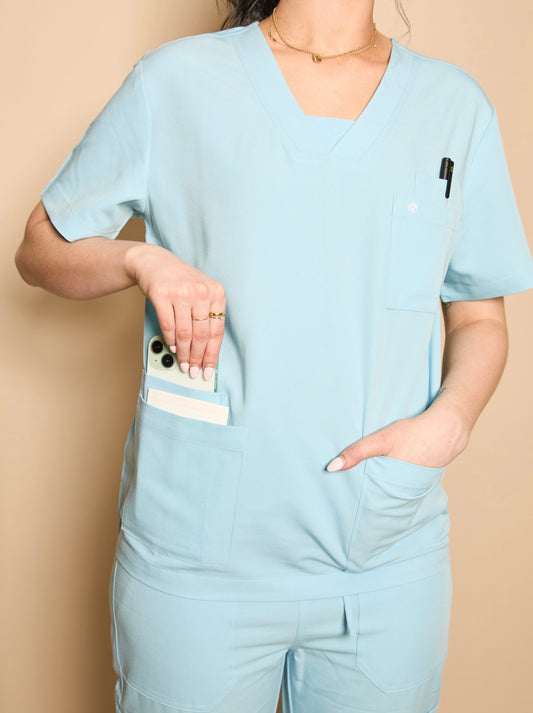 Womens Scrub Top- Sky Blue